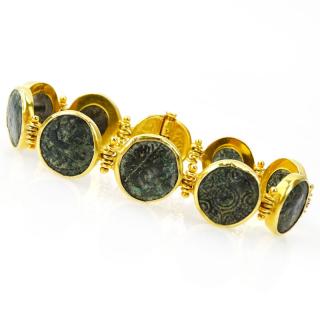 Appraisal: Vintage Karat Yellow Gold Bracelet Set with Antique Roman Coins