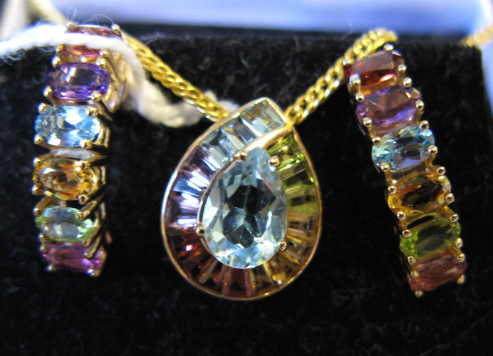 Appraisal: MULTI-COLOR GEMSTONE PENDANT NECKLACE AND A PAIR OF EARRINGS all