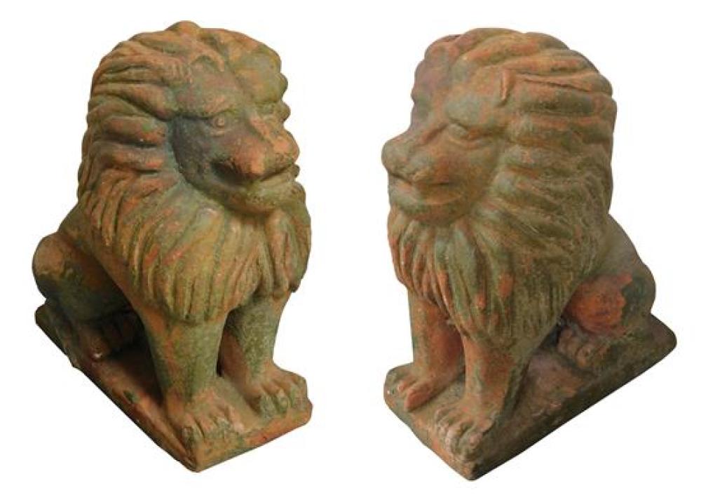 Appraisal: GARDEN Pair of terra cotta lions th early th C