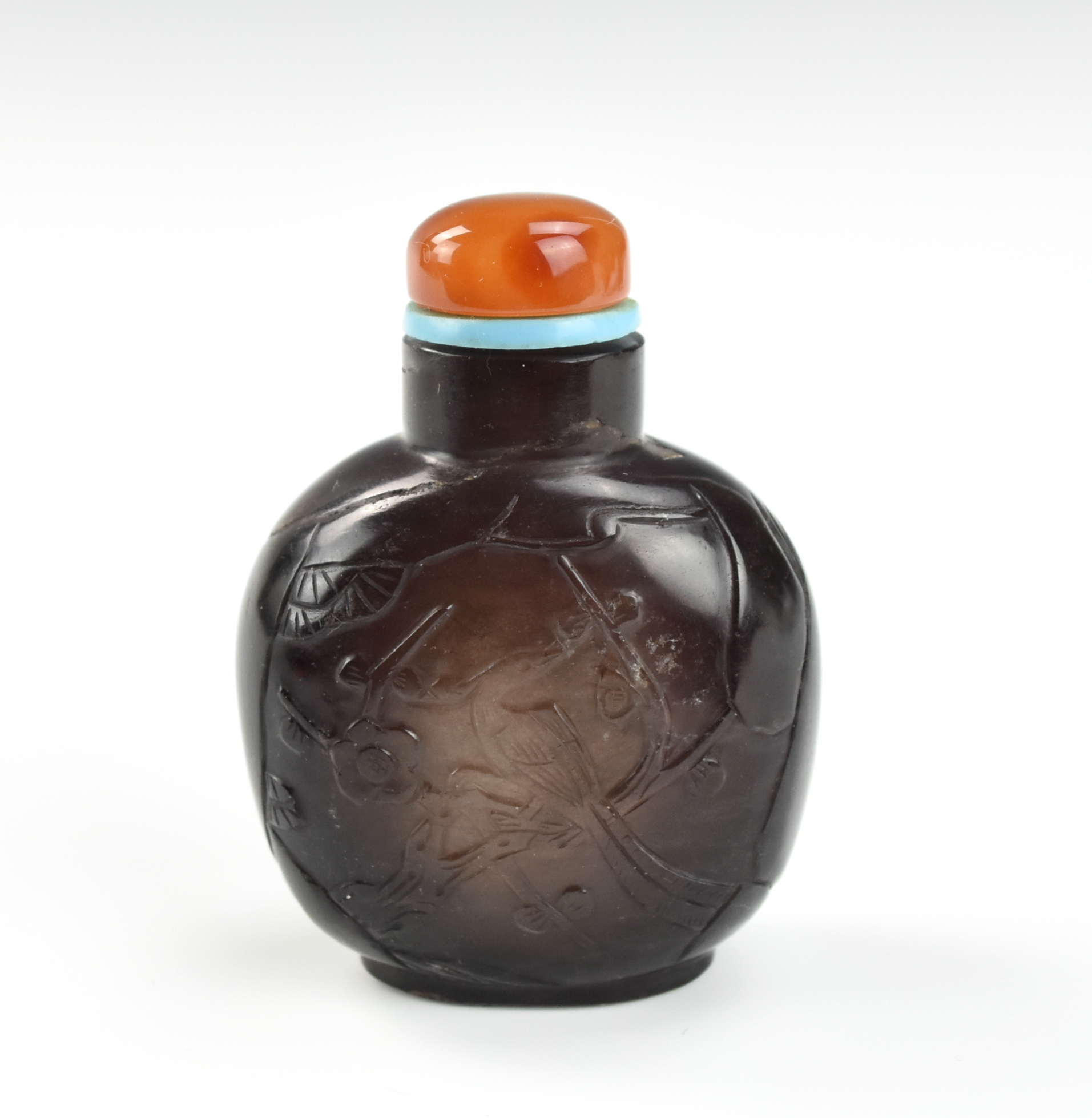 Appraisal: CHINESE CYRSTAL SNUFF BOTTLE W AGATE STOPPER Chinese Qing Dynasty