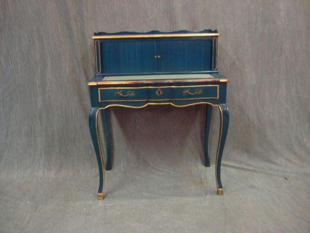 Appraisal: Louis XV Style Ladies Writing Desk with Chair Decorated blue