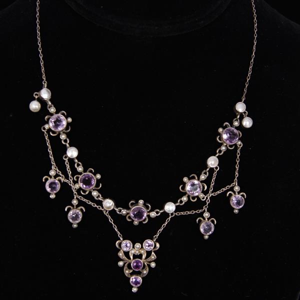 Appraisal: Edwardian Festoon Amethyst Crystal Necklace