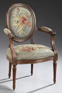 Appraisal: Louis XVI Style Upholstered Carved Beech Fauteuil early th c