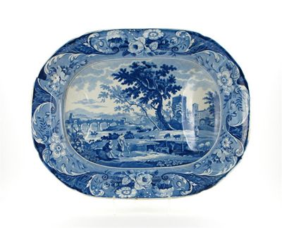 Appraisal: A large blue and white meat dish with draining channels