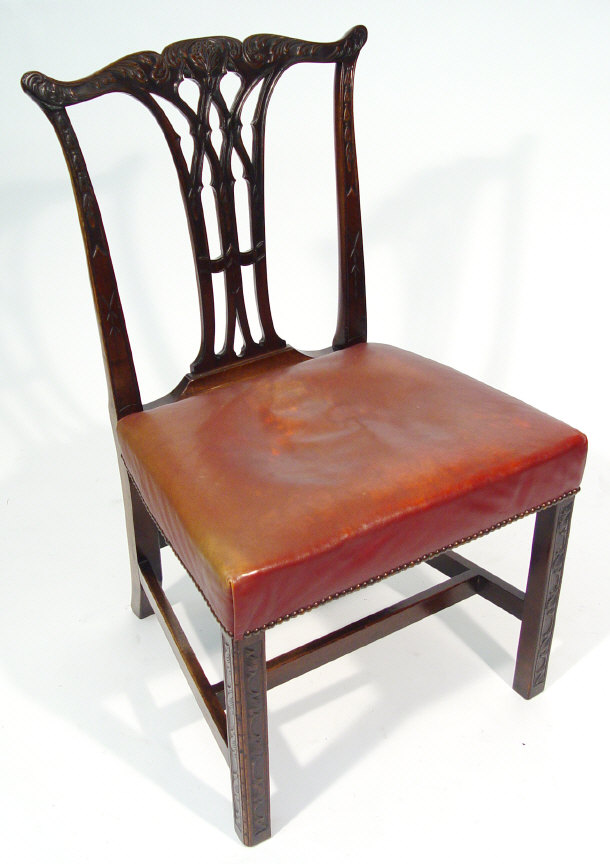 Appraisal: Victorian mahogany Chippendale design dining chair with carved back and