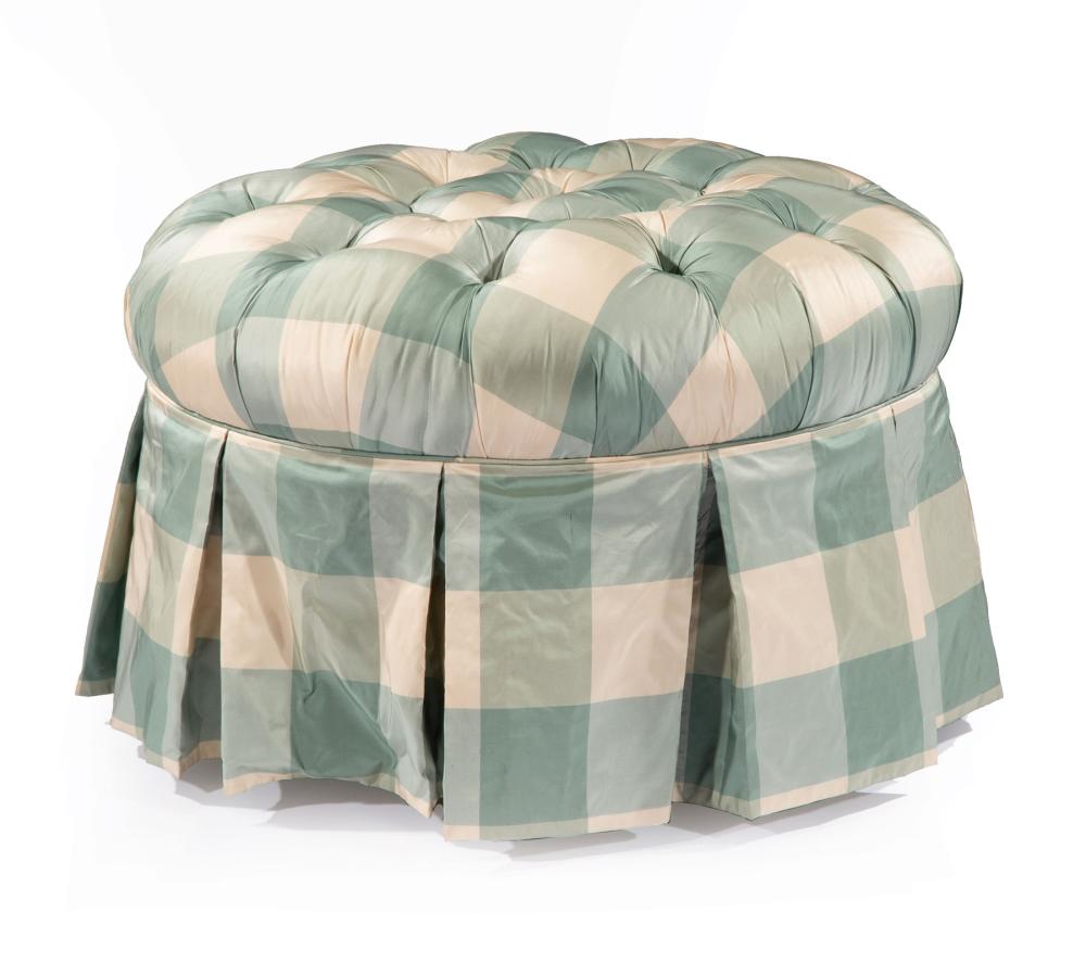 Appraisal: Contemporary Tufted Silk Taffeta Pouf Manuel Canovas fabric h in