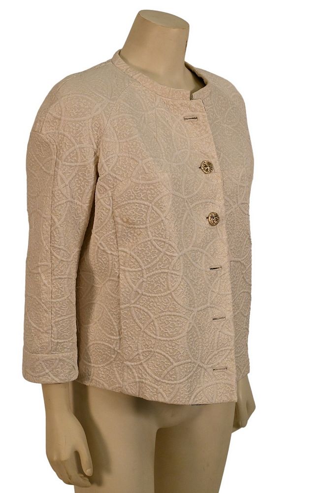 Appraisal: Chanel Evening Jacket ivory brocade evening jacket having side slip