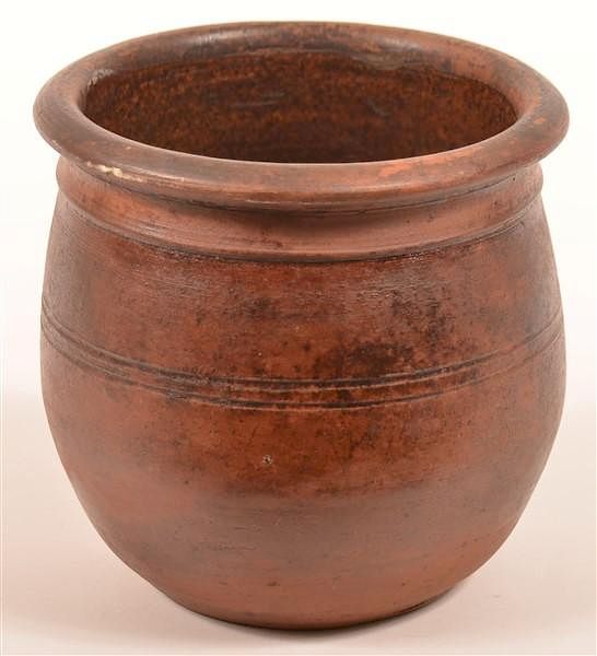 Appraisal: Redware Storage Crock Attributed to Utz Pottery th Century Interior