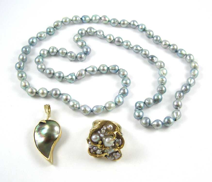 Appraisal: THREE ARTICLES OF PEARL JEWELRY including a - inch necklace