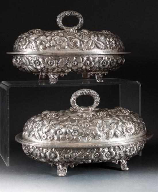 Appraisal: Pair of American repousse sterling silver covered vegetable dishes Schultz