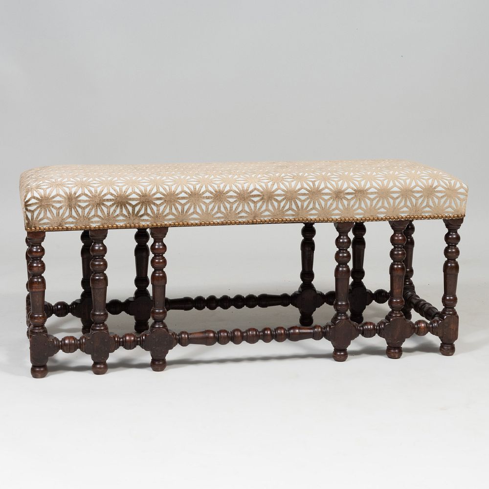 Appraisal: Baroque Style Stained Wood Window Bench Upholstered in a modern