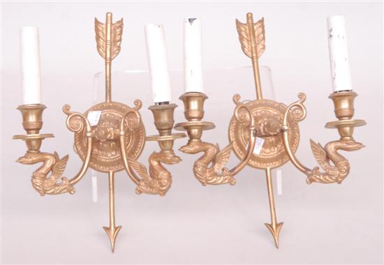 Appraisal: PAIR EMPIRE STYLE SCONCES Swan form Height