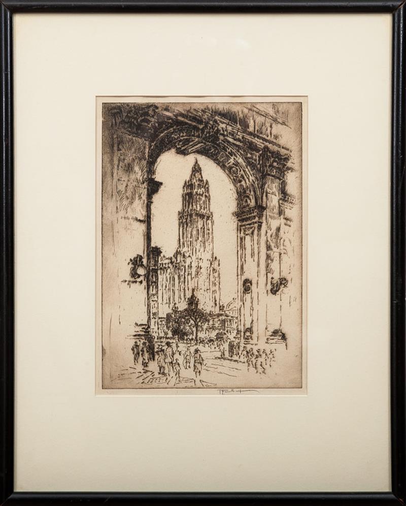 Appraisal: Joseph Pennell - Woolworth Building Through the Arch Etching on