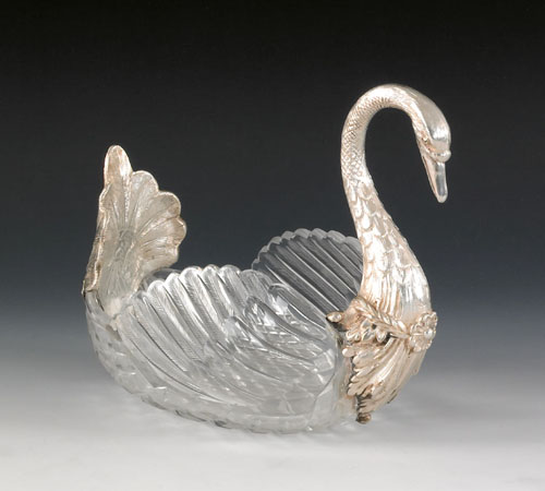 Appraisal: German silver mounted swan centerpiece bowl late th c with