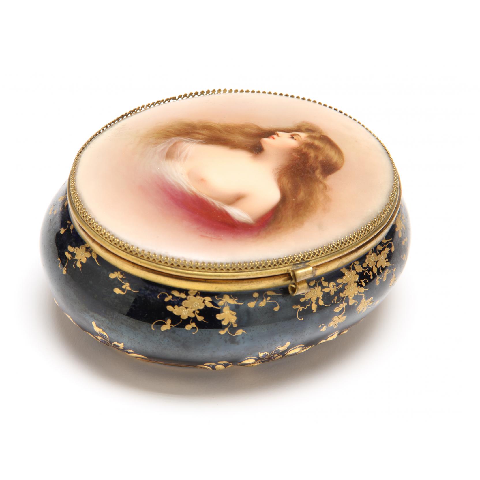 Appraisal: Continental Porcelain Dresser Box with Portrait Plaque circa the lozenge