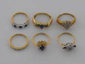 Appraisal: Six carat gold gem set rings three fully hallmarked one