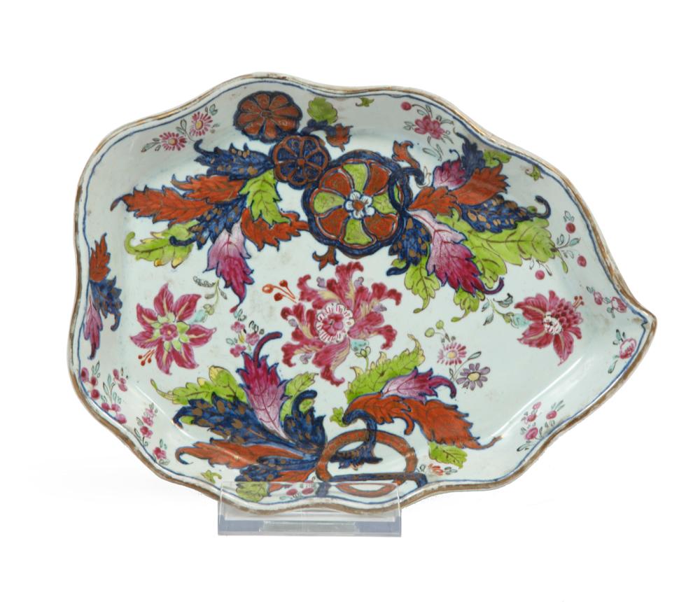 Appraisal: Chinese Export Famille Rose Pseudo Tobacco Leaf-Shaped Dish h in