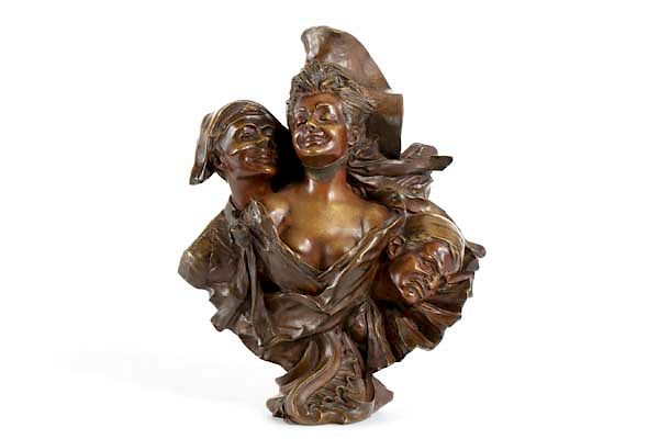 Appraisal: A French bronze figural group Houdon Carnaval A French patinated