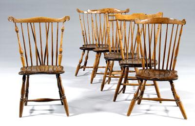 Appraisal: Assembled set of six Windsor chairs each with spindle back