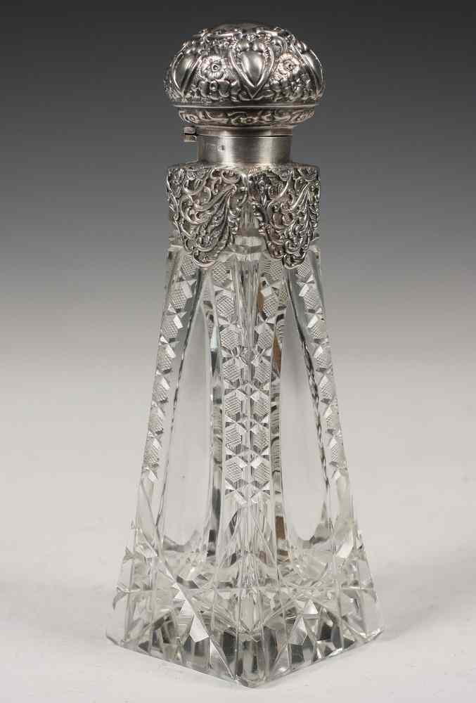 Appraisal: STERLING MOUNTED CUT CRYSTAL PERFUME BOTTLE - Fine Quality Cut