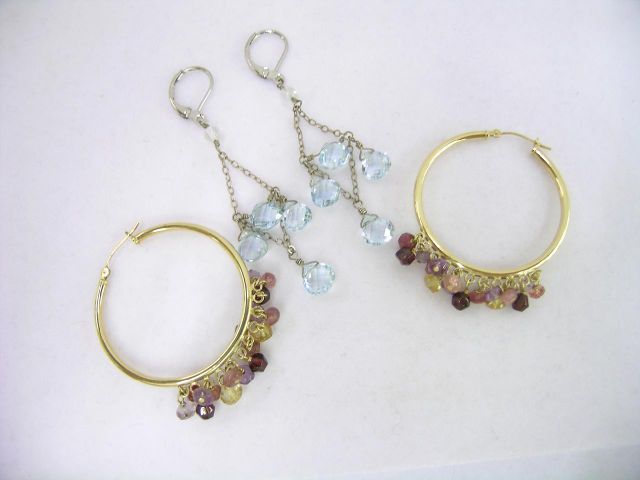 Appraisal: Two Pair of Semi-Precious Gem Earrings including yellow gold hoops