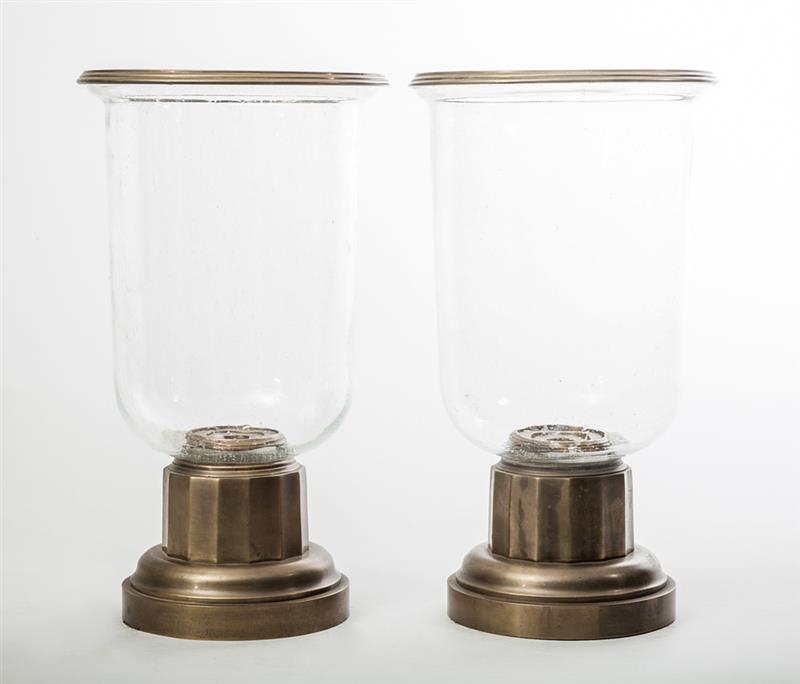 Appraisal: Pair of Neoclassical Style Fluted Brass and Glass Photophores x