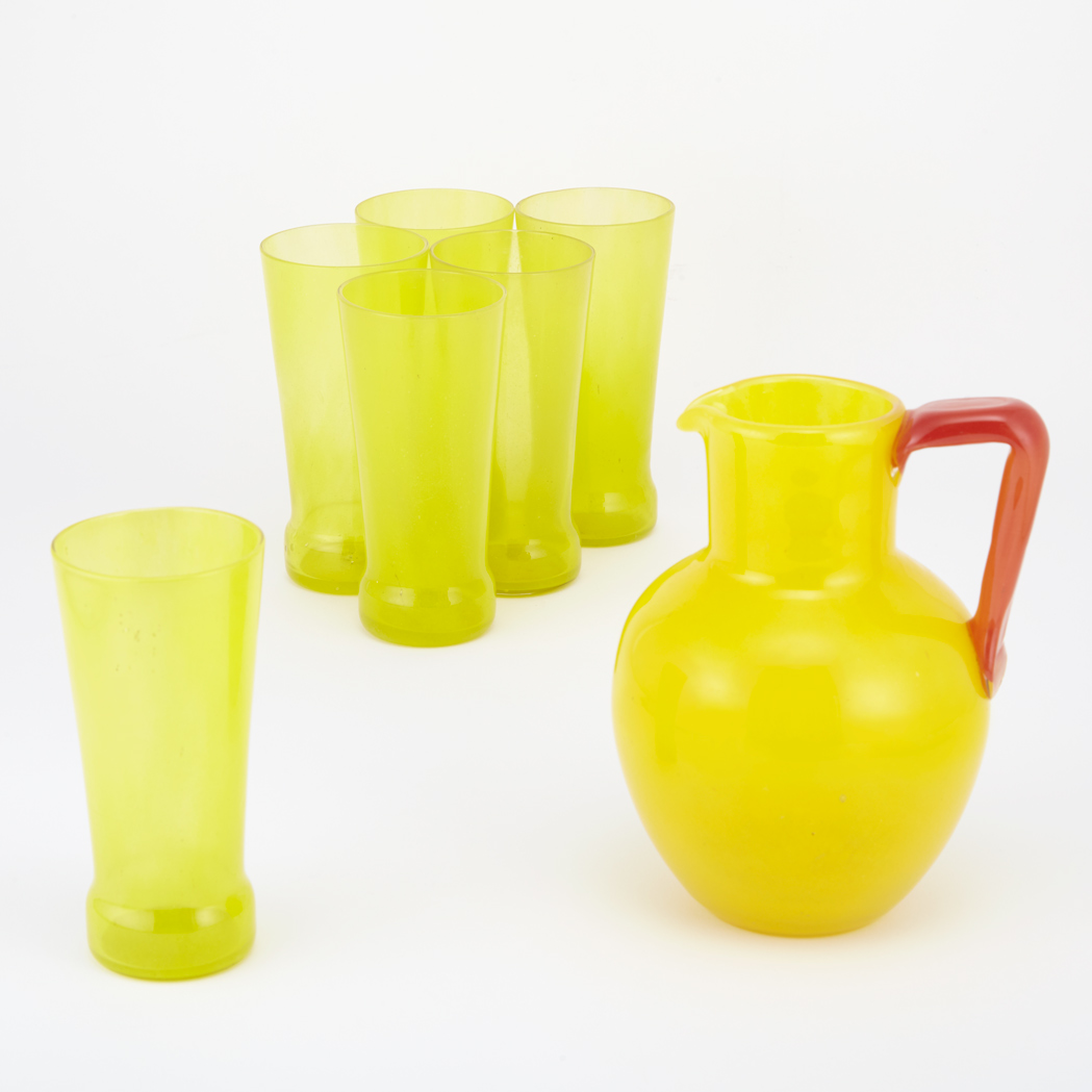 Appraisal: French Art Deco Glass Lemonade Service Attributed to Schneider circa