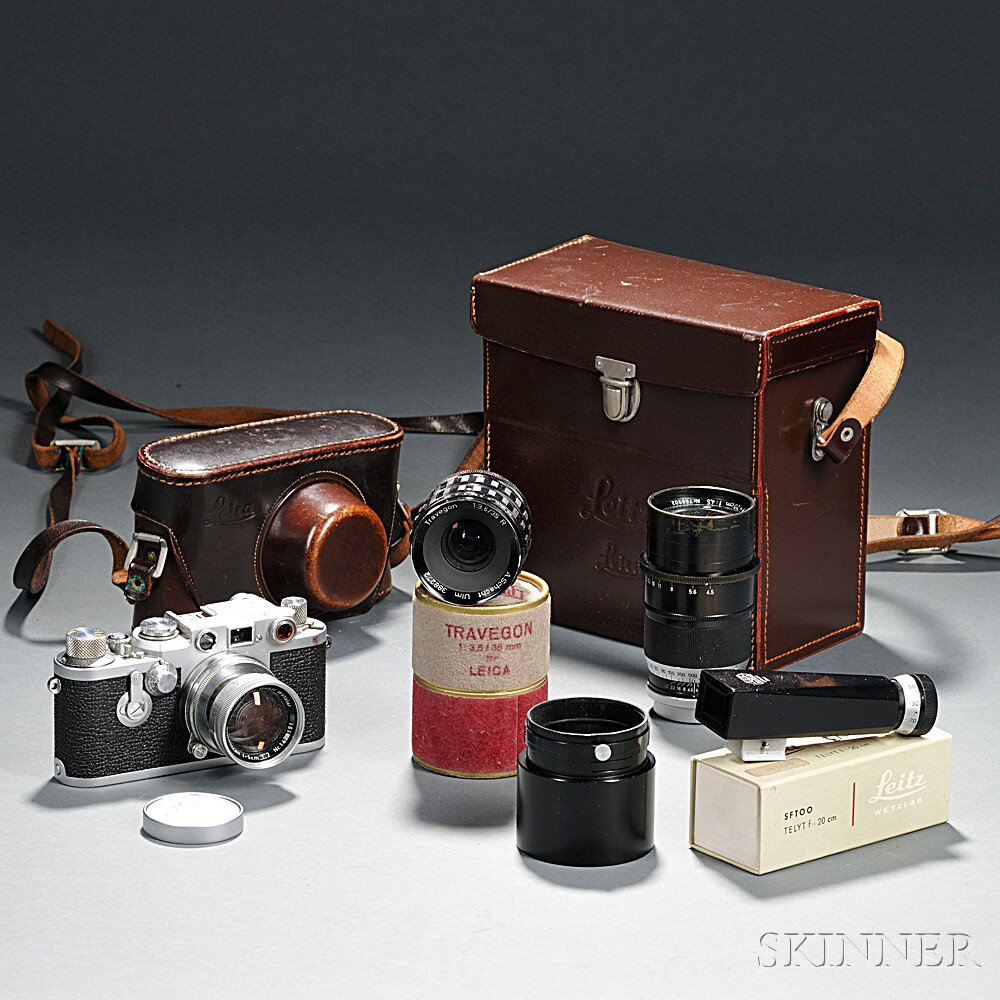 Appraisal: Leica IIIC and Three Lenses Germany chrome body no with