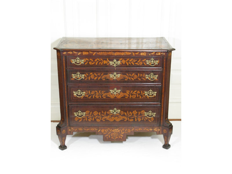 Appraisal: Inlaid Chest of Drawers Dutch th c mahogany veneer with