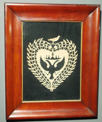 Appraisal: Framed paper cutout th c with a double-headed eagle and