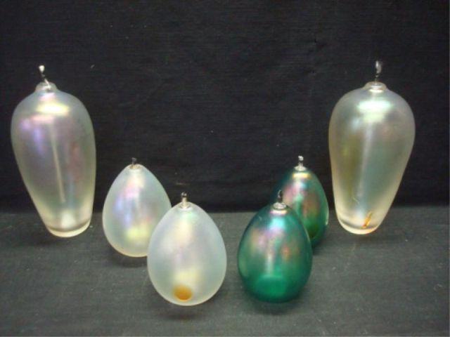 Appraisal: Signed Art Glass Oil Lamps Signed and dated on bases