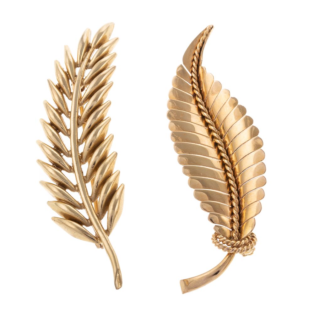 Appraisal: A Pair of Leaf Pins in K K Yellow Gold