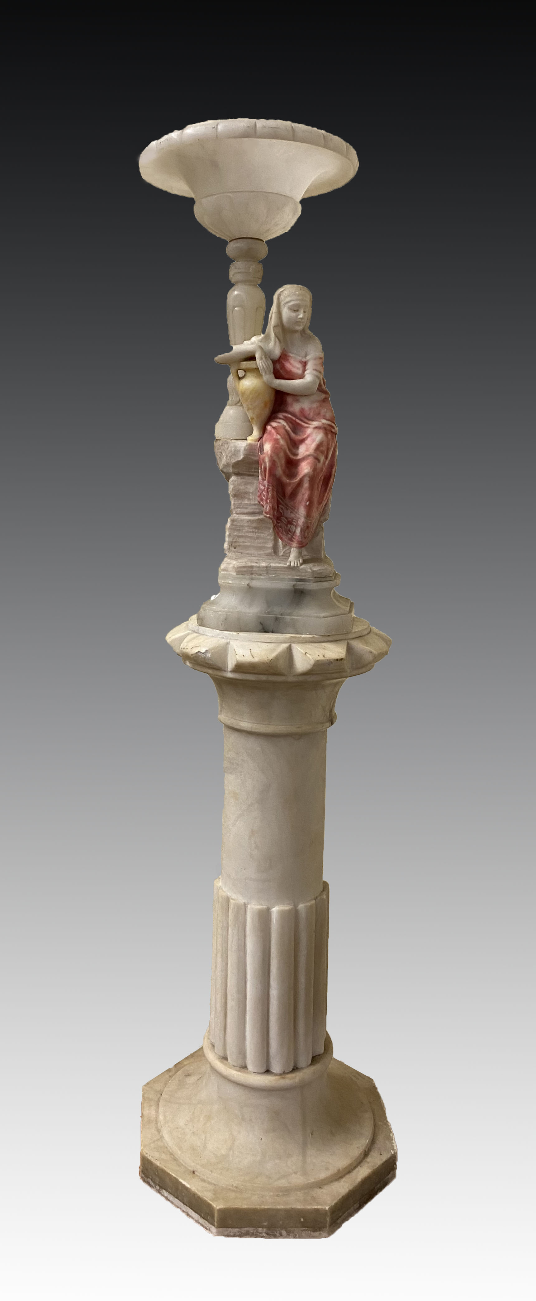 Appraisal: PART MARBLE REBECCA AT THE WELL LAMP SCULPTURE AND PEDESTAL