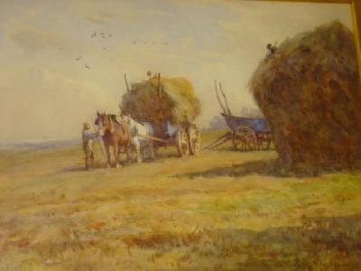 Appraisal: W F MEASOM Haymaking Scene and Village Scene signed pair