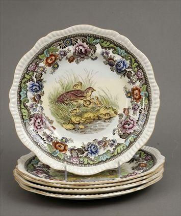 Appraisal: Five Copeland Spode Transfer-Printed and Polychromed Pottery 'Grouse' Pattern Plates