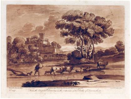 Appraisal: pieces Sepia Etchings Lorrain Claude after Arcadian scenes London John