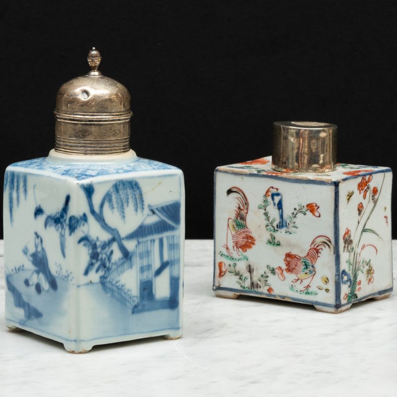 Appraisal: Chinese Export Famille Vert Porcelain Tea Caddy and a Blue