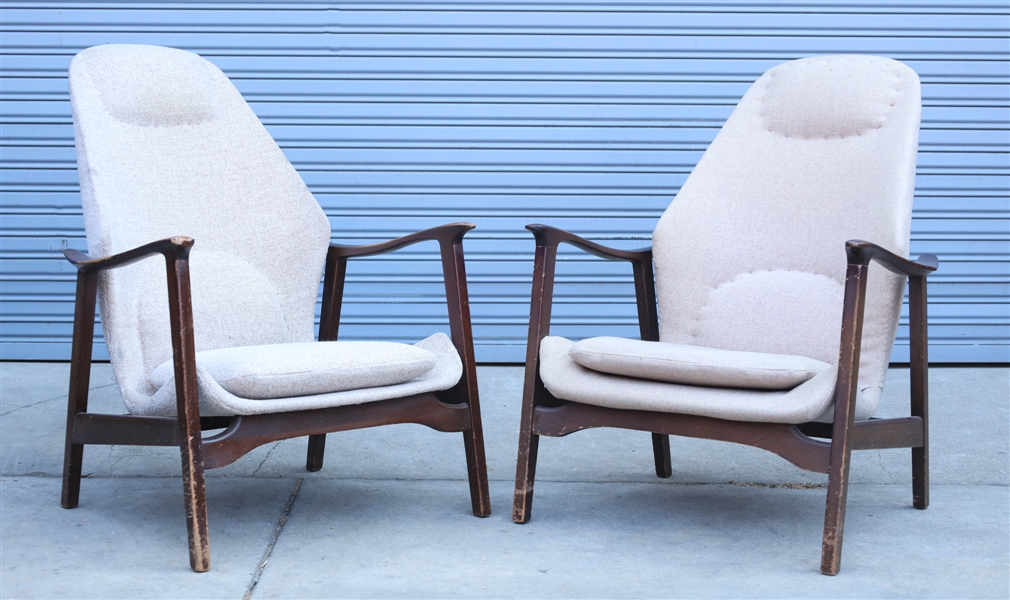 Appraisal: Pair of mid-century style wood upholstered armchairs as-is condition numerous