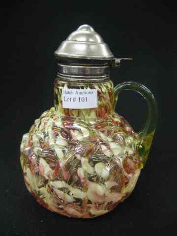 Appraisal: Victorian Art Glass Syrup Pitcher by Northwood ''leaf Mold'' cranberry