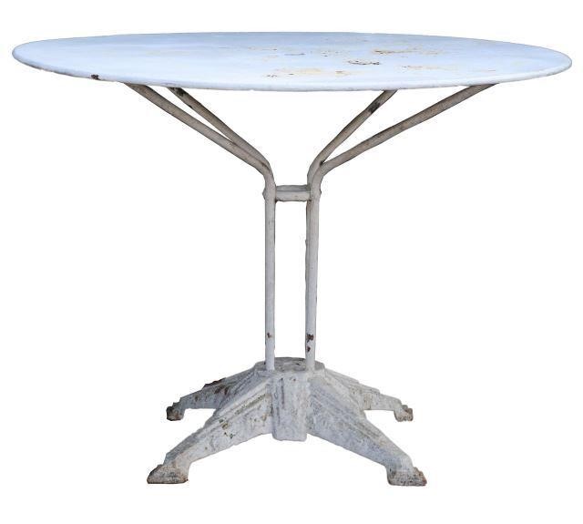 Appraisal: Cast and wrought iron patio table circular top with center