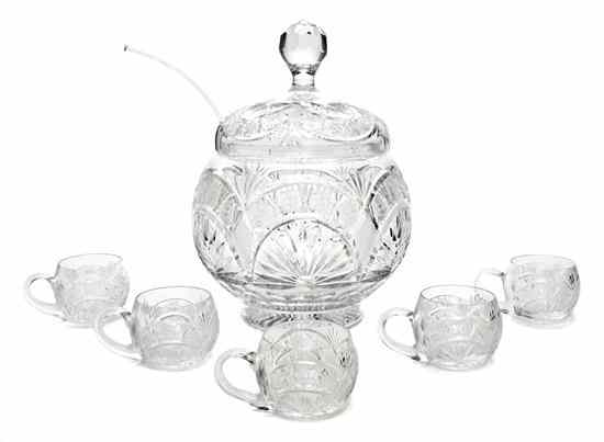 Appraisal: An American Cut Glass Punch Set comprising a punch bowl