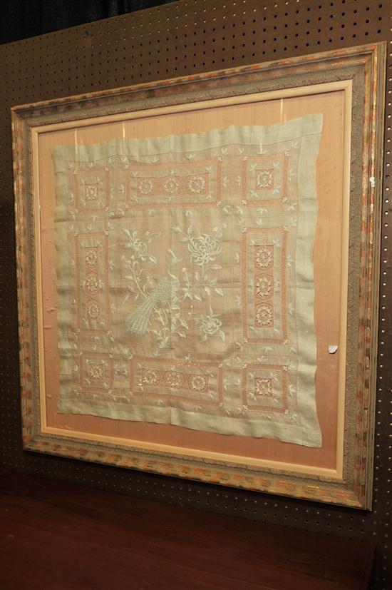 Appraisal: FRAMED EMBROIDERY Late th-early th century linen and cotton Whitework