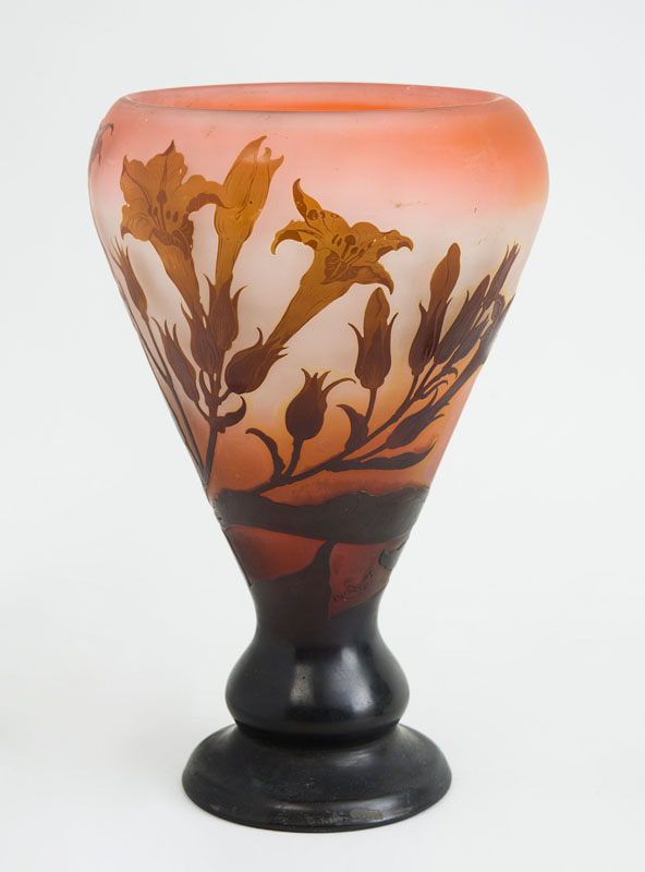 Appraisal: GALL CAMEO GLASS VASE The tapered bowl with flared base