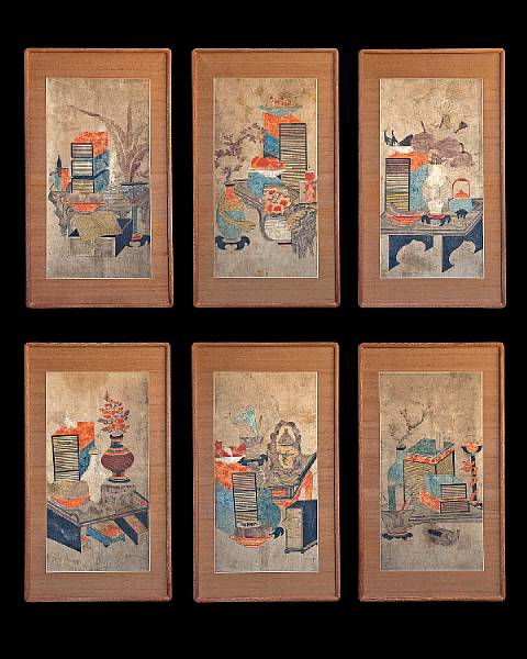 Appraisal: A set of six Korean paintings of scholar's objects th