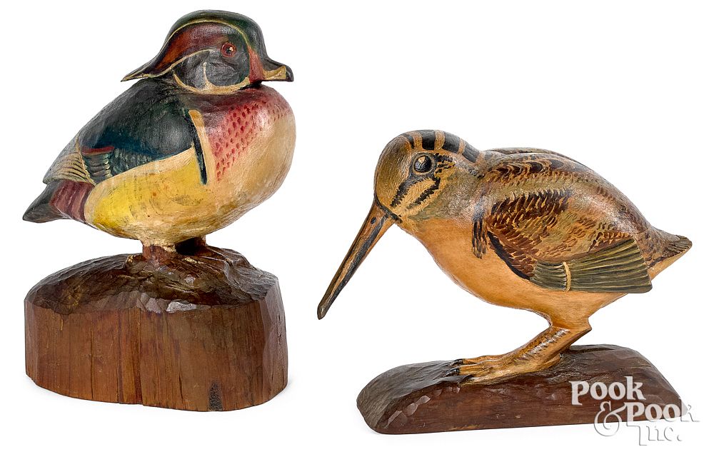 Appraisal: Carved and painted duck and woodcock Carved and painted duck