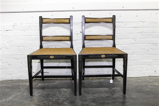 Appraisal: Sale Lot A Pair of Ebonized and Painted Caned Chairs