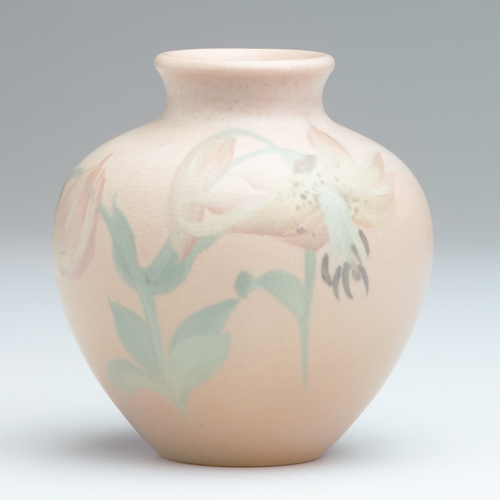 Appraisal: ROOKWOOD Vellum vase painted by Albert Pons with tiger lilies