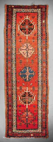 Appraisal: A Kazak Runner orange ground allover geometric design with lozenge