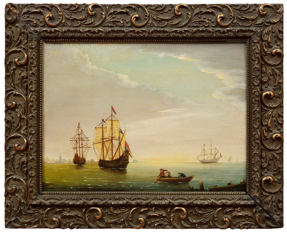 Appraisal: Continental School th c Sailboats near the Port oil on