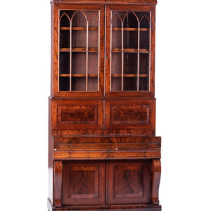 Appraisal: A Classical Figured Mahogany Secretary Bookcase Circa Height x width